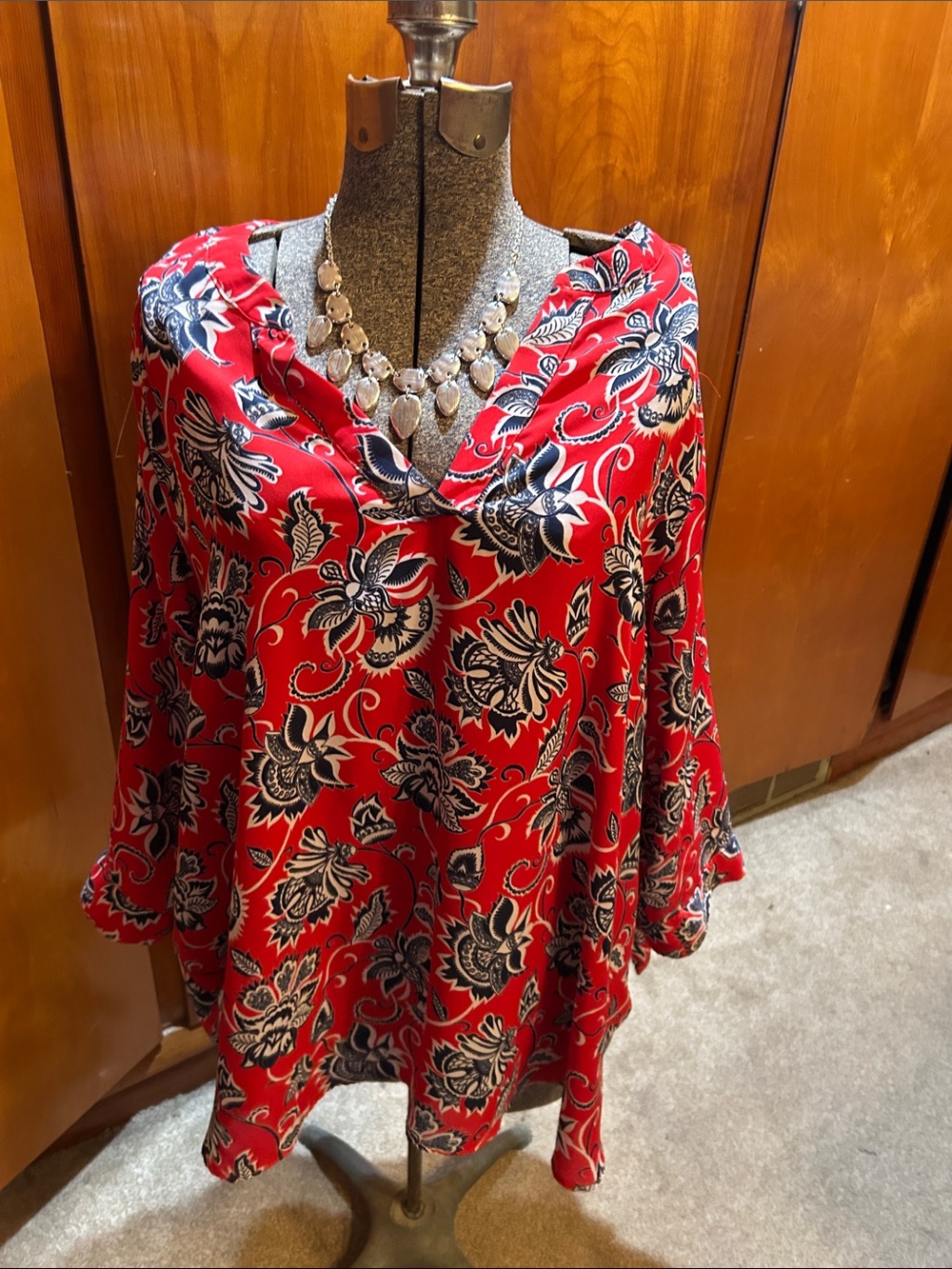 Zac & Rachel Red Floral V-Neck Tunic